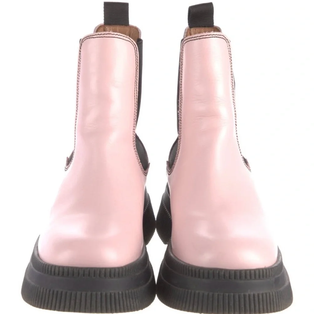 GANNI Pink Leather Chunky Chelsea Boots - Picture 3 of 5